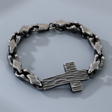 Men’s Hammered Textured Cross Bracelet, 316L Stainless Steel Irregular Link Chain Bracelet, 4‑Color Faith Religious Jewelry Gift for Men