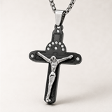 Crucifix Cross Necklace with Crystals, 316L Stainless Steel Religious Pendant for Men