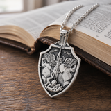 Archangel Michael Shield Pendant Necklace for Men,316L Stainless Steel Vintage 3D Relief Religious Amulet Necklace,Faith Protection Jewelry Gift
