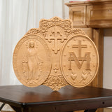 Miraculous Medal Wood Carving Decor - Medal of Our Lady of Graces