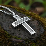 Braided Steel‑Wire Textured Cross Pendant Necklace