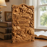"I Can Do All Things" Wood Carving - Sacred Heart & Empty Tomb Scripture Decor - A Gift of Strength & Faith