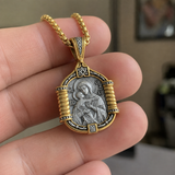 Handmade S925K Silver Madonna Holding Child Necklace