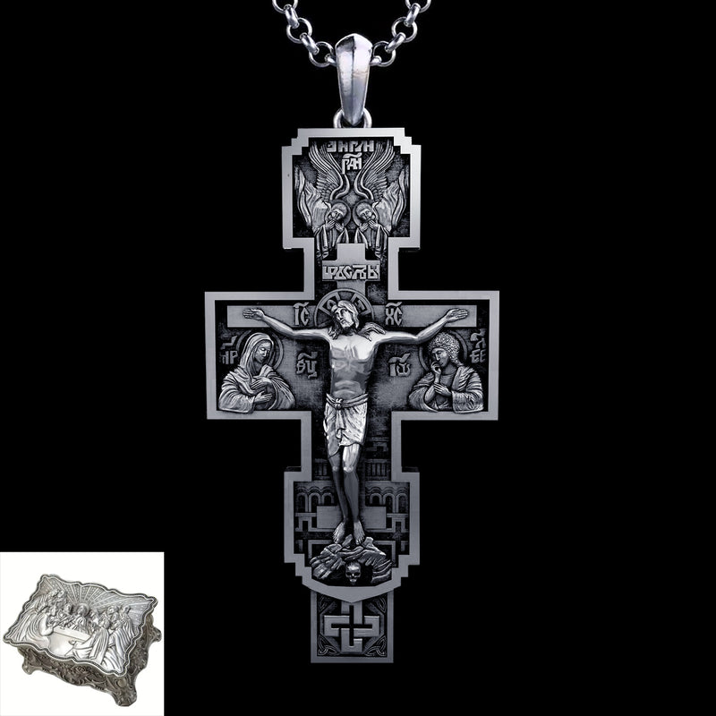 S925K Silver Orthodox Crucifixion Necklace
