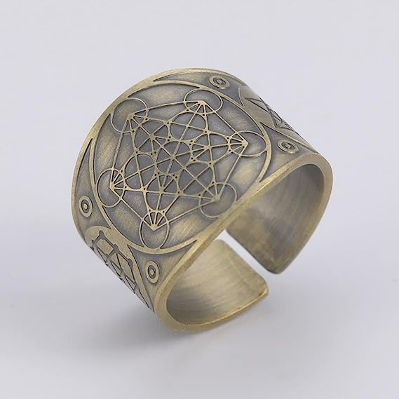 Amaxer Metatron’s Cube Ring for Men Stainless Steel Vintage Sacred Geometry Spiritual Protection Amulet Ring Statement Band for Men Women