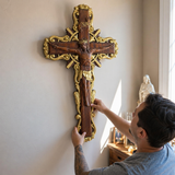 Hand-Carved White Ash Wood Cross - Sacred Christian Home Altar Decor for Christmas & Spiritual Gifting