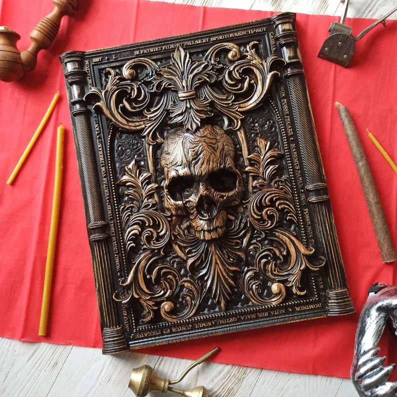 Panel Skull wood carving, wall art, picture, wall hangings