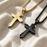 Faceted Eight Point North Star CZ Inlay Stainless Steel Cross Necklace