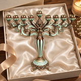 Elegant Nine-Branch Hanukkah Menorah – Vintage Enamel Candle Holder