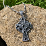 Vintage Celtic Cross Necklace with Black Stones – A Timeless Symbol of Faith
