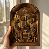 【Holy Trinity Wood Carving】Handcrafted Beech Wood Icon Three Graces Colorway Home Prayer Altar Spiritual Gift