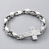 Men’s Hammered Textured Cross Bracelet, 316L Stainless Steel Irregular Link Chain Bracelet, 4‑Color Faith Religious Jewelry Gift for Men