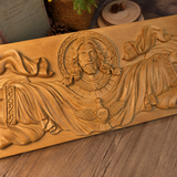 Trinity of Grace” Hand-Carved Jesus & Holy Spirit Wood Wall Art – 22.75