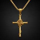 Rose Wrapped Cross Necklace, Retro Religious Pendant for Men Women