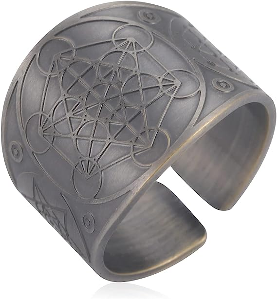 Amaxer Metatron’s Cube Ring for Men Stainless Steel Vintage Sacred Geometry Spiritual Protection Amulet Ring Statement Band for Men Women