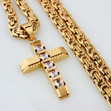 Regal Byzantine Chain Baguette Zircon Cross Pendant Necklace