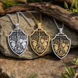 Archangel Michael Shield Pendant Necklace for Men,316L Stainless Steel Vintage 3D Relief Religious Amulet Necklace,Faith Protection Jewelry Gift