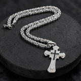 Heavy‑Duty Gothic CZ Inlay Cross Byzantine Chain Pendant Necklace