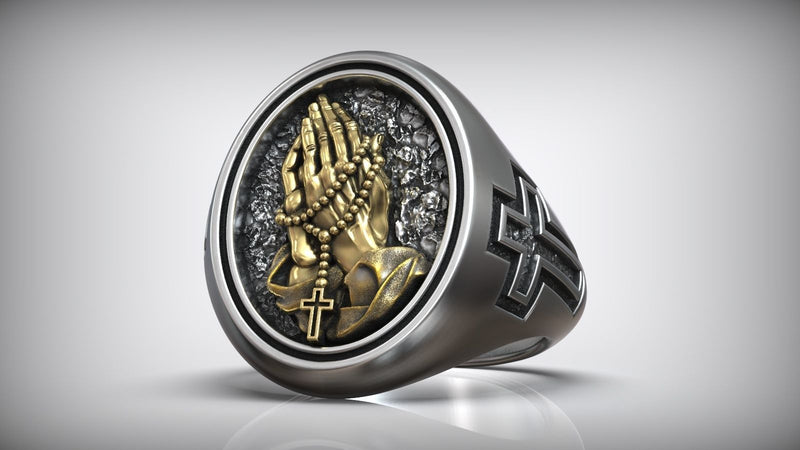 925K Sterling Silver Praying Hands Ring - Christian Symbol of Faith and Devotion