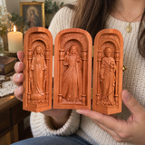 Hand-Carved Travel Triptych Altar: The Holy Family at Your Side
