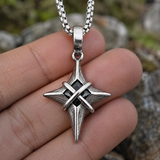 Vintage North Star Men Stainless Steel Necklace, Wrapped Cross Black CZ 4‑Point Star Pendant With Box Chain