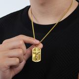 Mens gold color Lord's Prayer & Crucifix Jesus Piece Christ Dog Tag Pendant 24"inch Miami Cuban Chain Hip Hop Necklace