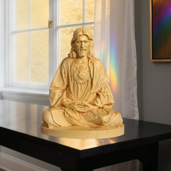 Jesus Meditation Wooden Statue Tabletop Ornament