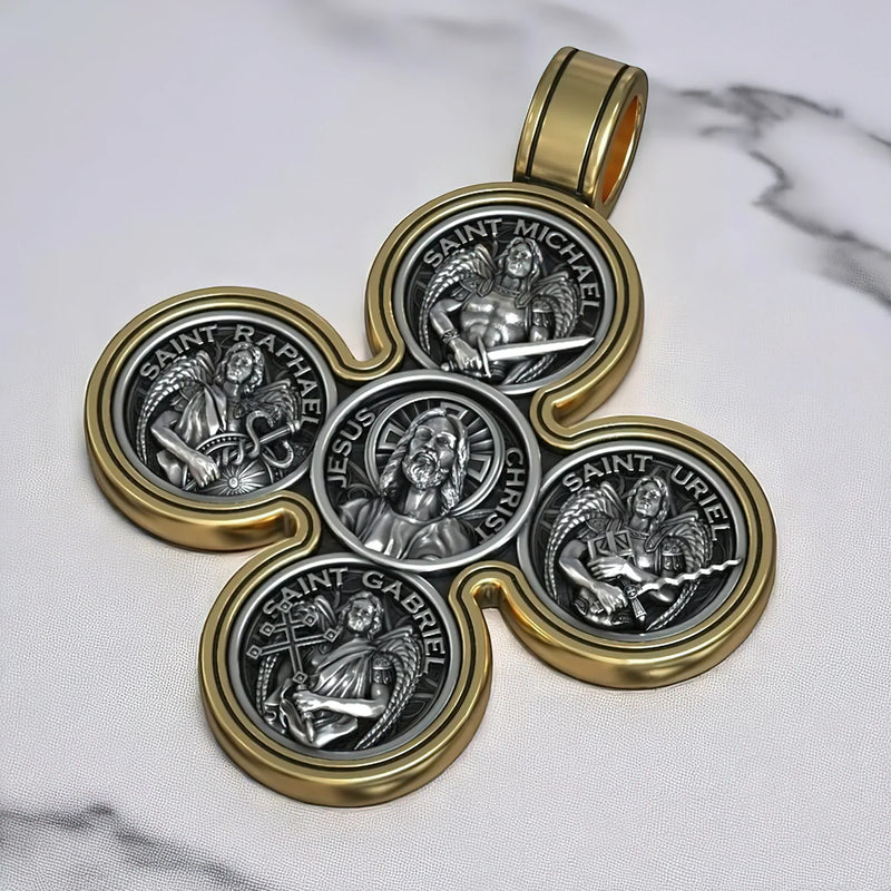 Baroque Style Crucifix Pendant with Jesus and the Four Archangels – A Symbol of Faith and Divine Protection - BGCOPPER
