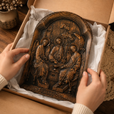 【Holy Trinity Wood Carving】Handcrafted Beech Wood Icon Three Graces Colorway Home Prayer Altar Spiritual Gift