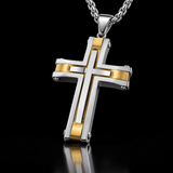 Layered Two-Tone Cross Necklace – Modern Christian Pendant for Men