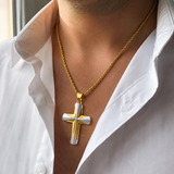 Two-Tone 3D Layer Contour Stainless Steel Cross Necklace