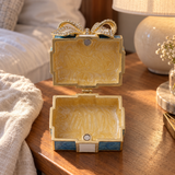 Elegant Blue & White Bow Keepsake Jewelry Box – A Timeless Gift of Love & Cherished Memories