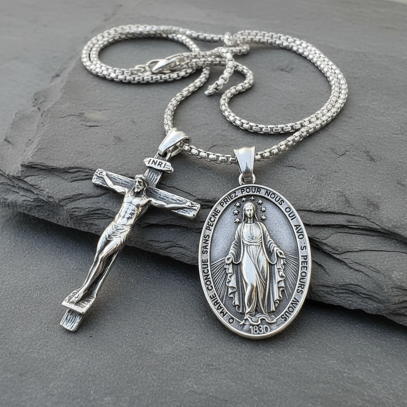Jesus Cross and Virgin Mary Combination Necklace Pendant – BGCOPPER