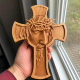 Sacred Thorn Crown Wooden Cross ✝️ | Hand-Carved Beechwood Crucifix with Crown of Thorns