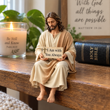 I Am with You Always Seated Jesus Figurine – Christian Faith Reminder Decor