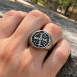 Saint Benedikt Medaille Edelstahl Ring