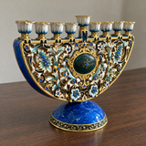 Vintage Blue & Gold Enamel Hanukkah Menorah