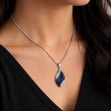 Angel's Tears Two‑Tone Gemstone Titanium Steel Necklace, Men's Blue Sandstone & Black Onyx Pendant