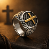 Vintage Cross Signet Ring, Religious Faith Men’s Ring