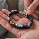 21cm Double Braided Leather 7 Chakra Natural Healing Stone Bracelet