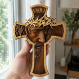 Sacred Thorn Crown Wooden Cross ✝️ | Hand-Carved Beechwood Crucifix with Crown of Thorns