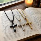 Minimalist Full Paved Cubic Zirconia Stainless Steel Cross Necklace