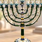 Vintage Floral Enamel Hanukkah Menorah – 9 Branch Candle Holder