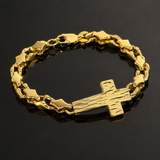 Men’s Hammered Textured Cross Bracelet, 316L Stainless Steel Irregular Link Chain Bracelet, 4‑Color Faith Religious Jewelry Gift for Men