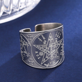 Pentagram Amulet Pentacle Ring The Ancient Power Name of God Stainless Steel Enochian Magic Angel Triple Moon Jewelry