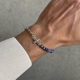 Cross Bracelet with Lapis Lazuli & Hematite — For Faith, Wisdom, and Steady Strength - product view