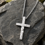 Twisted Hammered Textured Cross Pendant Necklace