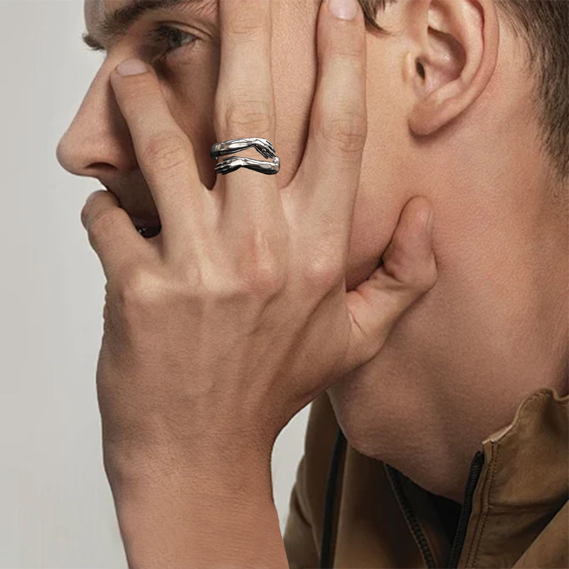 S925K Silver Embrace Gesture Ring