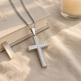 Minimalist Full Paved Cubic Zirconia Stainless Steel Cross Necklace
