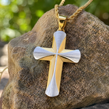 Two-Tone 3D Layer Contour Stainless Steel Cross Necklace